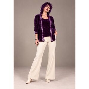 Quacker Factory Womens Purple Velvet Sequin 2pc Set Cardigan Tank Large